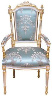 Casa Padrino Barock Esszimmerstuhl Türkis / Weiß / Gold - Handgefertigter Antik Stil Stuhl mit Armlehnen - Esszimmer Möbel im Barockstil