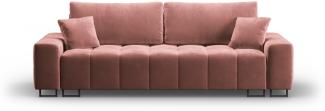 Micadoni 3-Sitzer Samtstoff Sofa mit Bettfunktion und Box Byron | Bezug Pink | Beinfarbe Black Metal