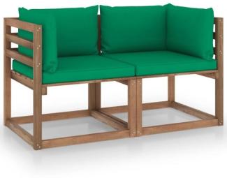 Garten-Palettensofa 2-Sitzer mit Kissen Grün Kiefernholz