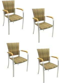 4x KONWAY® ARUBA Stapelsessel Elfenbein Polyrattan Garten Sessel Stuhl Set beige