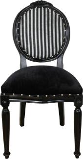 Casa Padrino Barock Medaillon Luxus Esszimmer Stuhl ohne Armlehnen in Schwarz / Silber Mod2 - Limited Edition
