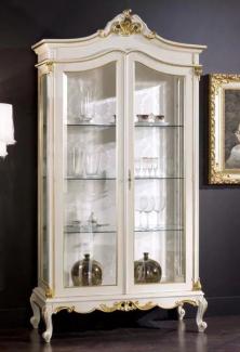 Casa Padrino Luxus Barock Vitrine Weiß / Gold - Handgefertigter Massivholz Vitrinenschrank mit 2 Glastüren - Prunkvolle Barock Möbel - Luxus Qualität - Made in Italy
