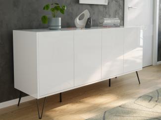 Raumwunder XL Sideboard Kommode Maxim 155cm stehend 4 Türen Weiß hochglanz : Weiss hochglanz