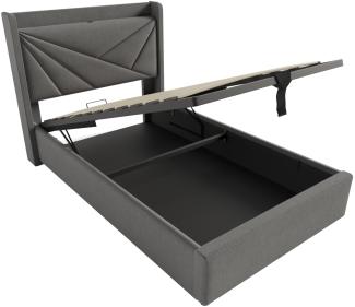 Merax Hydraulisches Polsterbett 90x200 Stauraumbett Einzelbett aus Leinen mit USB Typ C Ladefunktion & Lattenrost Grau