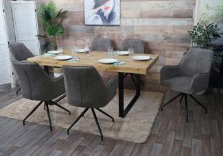 6er-Set Esszimmerstuhl HWC-K15, Küchenstuhl Polsterstuhl Stuhl mit Armlehne, Stoff/Textil Metall ~ dunkelgrau