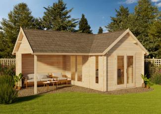 Alpholz Gartenhaus Holly-44 ISO Gartenhaus aus Holz Holzhaus mit 40 mm Wandstärke inklusive Terrasse Blockbohlenhaus mit Montagematerial