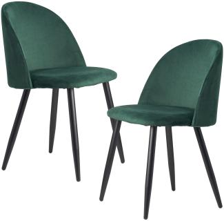 KADIMA DESIGN 2er Set Esszimmerstuhl - Samt in Grün/Schwarz - Skandinavisches Design, gepolsterte Sitzschale aus robustem Samt - hohe Belastbarkeit.