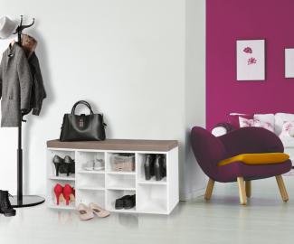 KADIMA DESIGN Schuhbank mit Stauraum und gepolsterter Sitzfläche - Elegante Lösung für Ihren Wohnraum. Farbe: Weiß