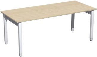 Schreibtisch '4 Fuß Pro Quadrat' höhenverstellbar, 180x80x68-86cm, Ahorn / Silber