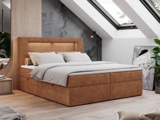 Boxspringbett - Polsterbett mit LED Kopfteil - GOLD-5 - 200x200cm - Orange Stoff - H3