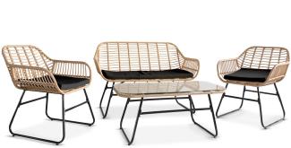 Rattan Loungeset IBIZA (4-tlg. ) inkl. 2 Sessel, 2-Sitzer & Tisch in natur