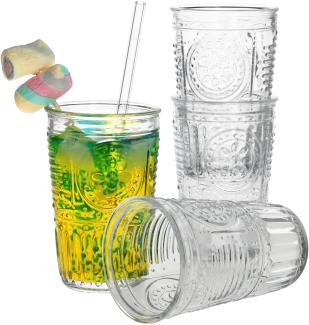 4er Set Romantic Longdrink-Glas Klar 340ml Cocktail-Glass Trink-Gläser Saft