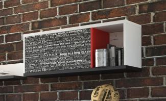 Hängeschrank "Philosophy" Wandschrank 90cm weiß graphit rot mit Schrift Print