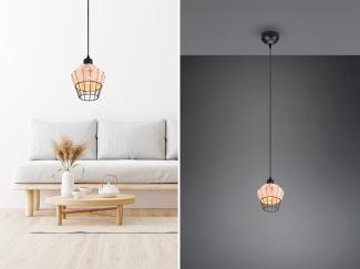 LED Pendelleuchte mit Rattan Geflecht Natur und Gitter im Boho Stil Ø 18cm