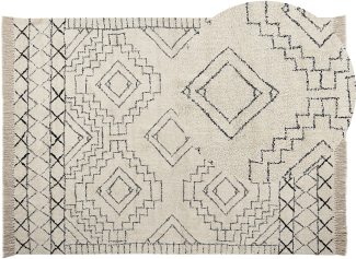 Teppich Baumwolle beige schwarz geometrisches Muster 140 x 200 cm Kurzflor ZEYNE