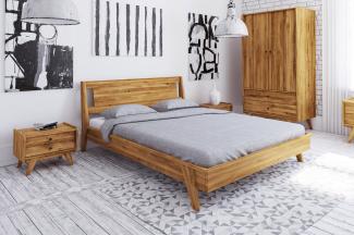 Bett Jetro 2 Sonderlänge 80x220 Wildeiche massiv Holzkopfteil und Holzbeine