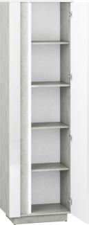 Stauraumschrank "Lumens" Kleiderschrank 60cm beton lichtgrau MDF weiß Hochglanz