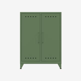 Bisley Fern Middle Sideboard, mit zwei festen Fachböden, aus hochwertigem, nachhaltigem Stahl hergestellt, 16 mm große Design Lüftungslöcher auf allen Türen, moderner und industrieller Flair, mit integrierten Füßen, H 1100 x B 800 x T 400 mm, Farbe oli...