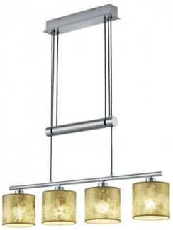 Höhenverstellbare LED Balken Pendelleuchte 4-flammig Stoffschirme Gold, B: 77cm