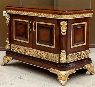 Casa Padrino Luxus Barock TV Schrank Braun / Gold - Prunkvolles Massivholz Sideboard mit 2 Türen - Luxus Büro Möbel im Barockstil - Barock Möbel - Barock Büro Einrichtung - Edel & Prunkvoll