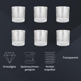 Peill+Putzler Germany 6er Set Whiskygläser, 300 ml Volumen, schwerer Boden, Kristallgläser mit einem schlichten Streifendesign, Trinkgläser für Wasser, Saft & Cocktail geeignet