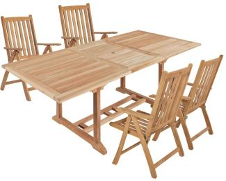 5tlg. Teak Tischgruppe Gartenmöbel Gartentisch Stuhl Garten Hochlehner Tisch