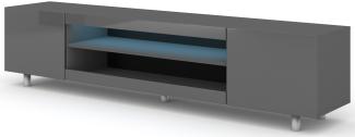 Domando Lowboard Castagneto Modern Breite 189cm, Hochglanz, LED Beleuchtung in Graphit Matt und Graphit Hochglanz