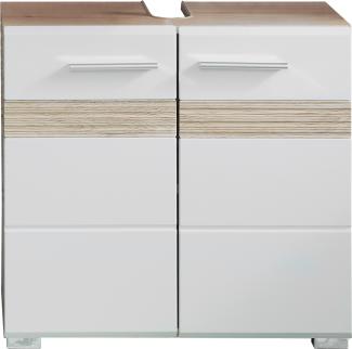 Waschbeckenunterschrank SetOne Hochglanz weiß und Eiche 60 cm, ohne Waschbecken