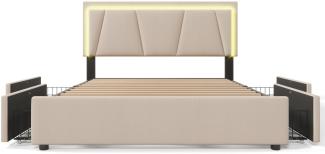 Merax Polsterbett, LED-Beleuchtung Doppelbett 140x200cm mit 4 Schubladen, beige