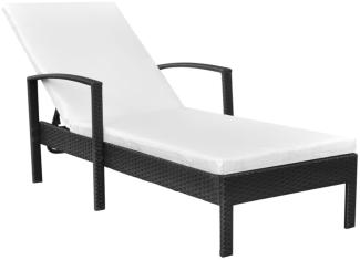 Sonnenliege mit Auflage Poly Rattan Schwarz