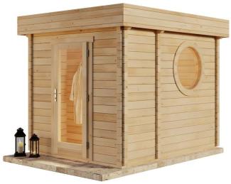 FinnTherm Saunahaus Cubus-70 B Gartensauna 3 Sitzbänke aus Holz Sauna mit 70 mm Wandstärke Außensauna mit Montagematerial