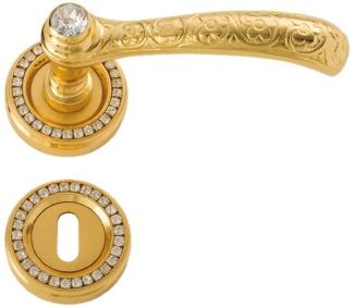 Casa Padrino Luxus Barock Türgriff Set Gold 12,5 x H. 5,2 cm - Edle Messing Türgriffe mit 24 Karat Vergoldung und Swarovski Kristallglas - Luxus Qualität