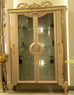 Casa Padrino Luxus Barock Vitrine Grau / Gold 130 x 48 x H. 191 cm - Prunkvoller Vitrinenschrank mit 2 Glastüren und 3 Glasregalen - Barock Möbel