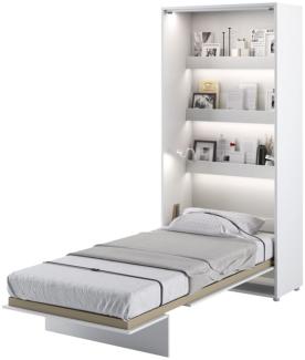 MEBLINI Schrankbett Bed Concept - BC-03 - 90x200cm Vertikal - Weiß Hochglanz/Weiß - Wandbett mit Lattenrost - Klappbett mit Schrank - Wandklappbett - Murphy Bed - Bettschrank