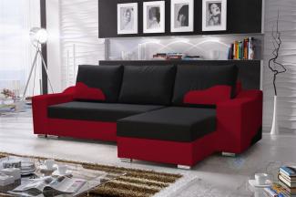 Ecksofa Sofa COLLIN mit Schlaffunktion Rot / Schwarz Ottomane Rechts