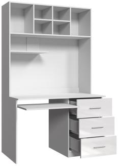 Schreibtisch Epexi 03, Weiß / Grau Hochglanz, 120x60cm
