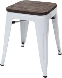 Hocker HWC-A73 inkl. Holz-Sitzfläche, Metallhocker Sitzhocker, Metall Industriedesign stapelbar ~ weiß
