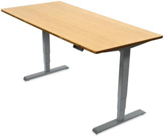 Desktopia Pro - Elektrisch höhenverstellbarer Schreibtisch / Ergonomischer Tisch mit Memory-Funktion, 5 Jahre Garantie - (Bambus Echtholz, 160x80 cm, Gestell Grau)