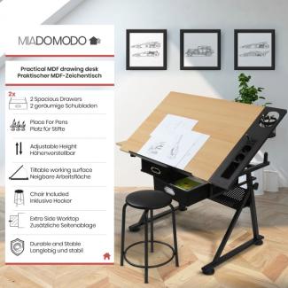 MIADOMODO® Zeichentisch inkl. Hocker, Holzoptik schwarz