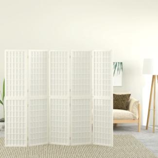 vidaXL 5-tlg. Paravent Japanischer Stil Faltbar 200x170 cm Weiß