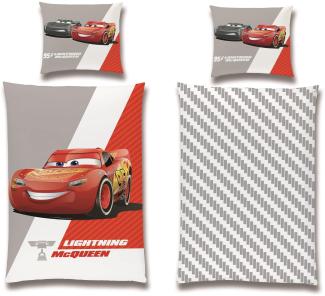 Disney Cars Bettwäsche Set für Jungen 135x200 80x80 cm (2-tlg. ) Grau Weiß mit Reißverschluss