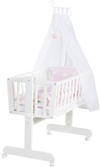 roba Babywiege Kleine Wolke 40 x 90 cm aus Holz - Stubenwagen & Wiege - Bett Set komplett mit Feststellfunktion & textilem Ausstattung - Weiß/Rosa