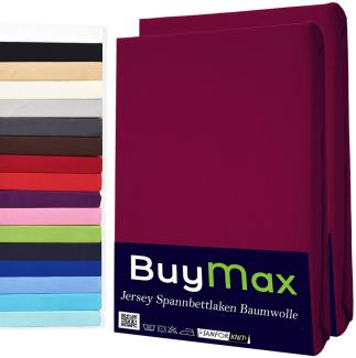 Buymax Spannbettlaken 200x200cm Doppelpack 100% Baumwolle Spannbetttuch Bettlaken Jersey, Matratzenhöhe bis 25 cm, Farbe Bordeaux