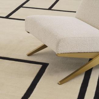 Casa Padrino Luxus Teppich Cremefarben / Schwarz 300 x 400 cm - Handgetufteter Wohnzimmer Teppich aus 100% Neuseeland Wolle - Luxus Qualität