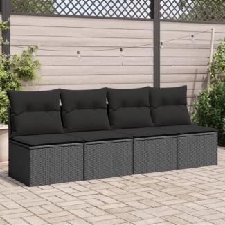 vidaXL Gartensofa mit Kissen 4-Sitzer Schwarz Poly Rattan