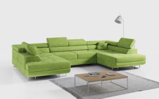 Ecksofa, Wohnzimmer U Couch, Polstersofa mit Bettkasten - GUSTAW-U - Grün Velours