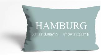 Queence Kissenbezug - "Hamburg Türkis" Hochwertiger Digitaldruck auf seidenmatten Satin mit Reißverschluss, Format: 40x40cm