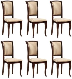 Casa Padrino Jugendstil Esszimmer Stuhl 6er Set Creme / Gold / Dunkelbraun 44 x 44 x H. 96 cm - Elegante Massivholz Küchen Stühle mit Streifen - Barock & Jugendstil Esszimmer Möbel