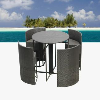 Luxus Rattan Bar Set Mallorca für 4 Personen Polyrattan Lounge Set Tisch Hocker c