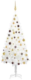 vidaXL Künstlicher Weihnachtsbaum mit LEDs & Kugeln Weiß 180 cm, Mit Beleuchtung [3077548]